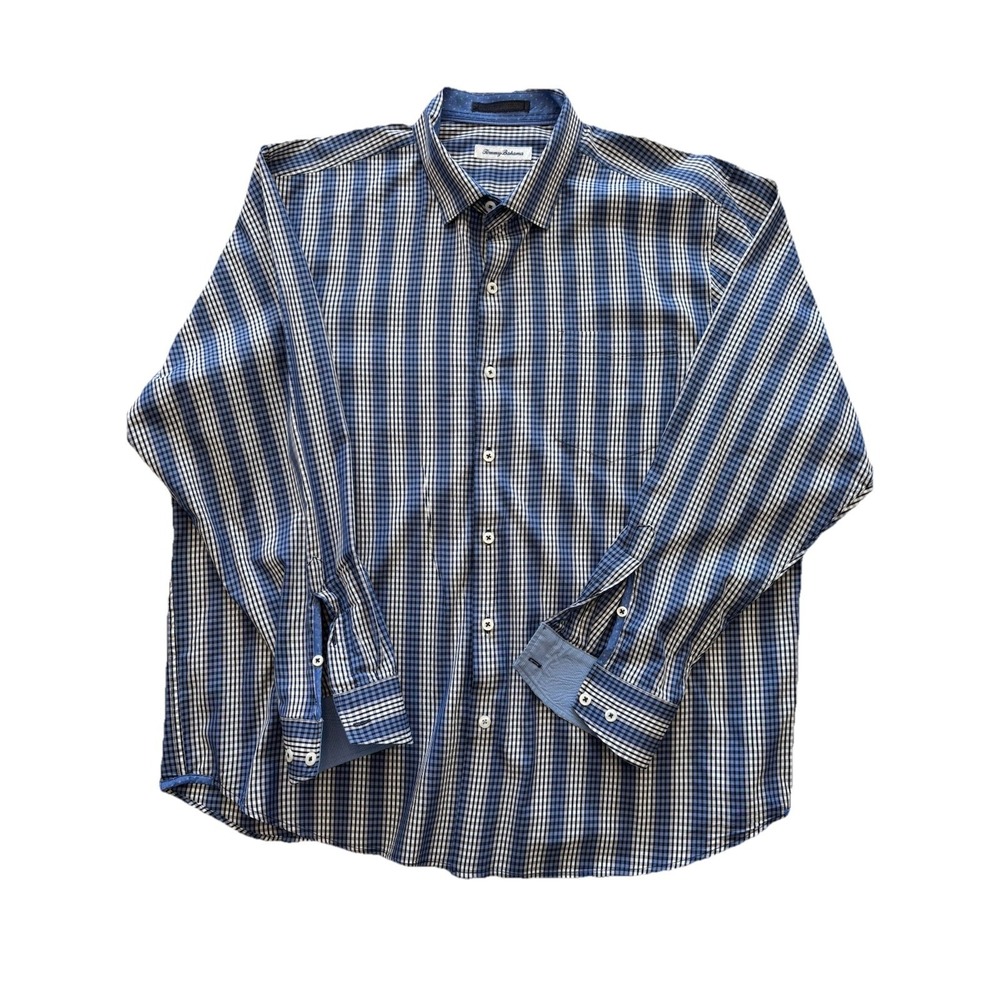 Tommy Bahama Men's XL Blue Button-Up Long Sleeve Dress Cotton/Silk Blend